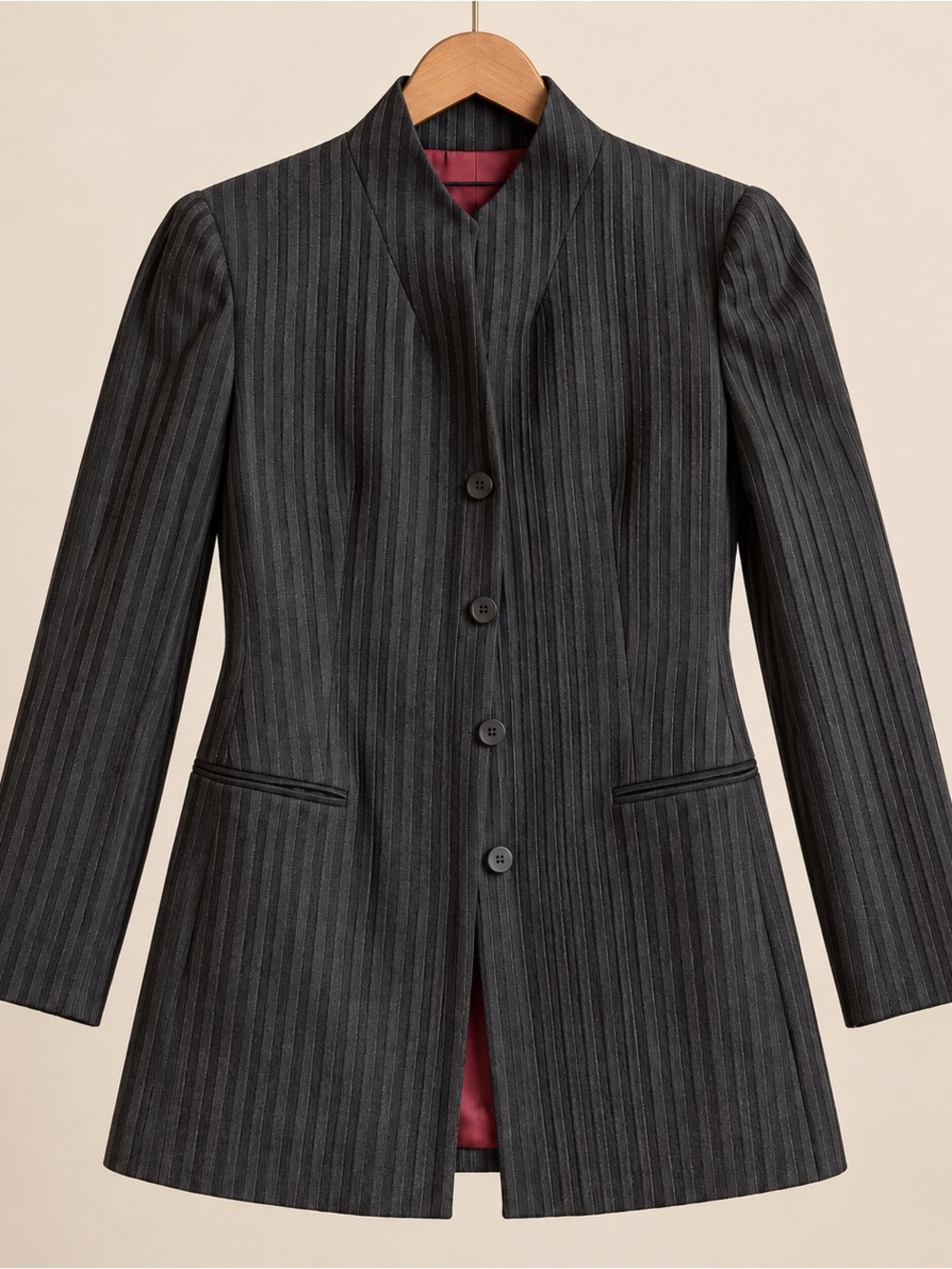Vintage ETRO Milano Charcoal Pinstripe Longline Jacket IT 42